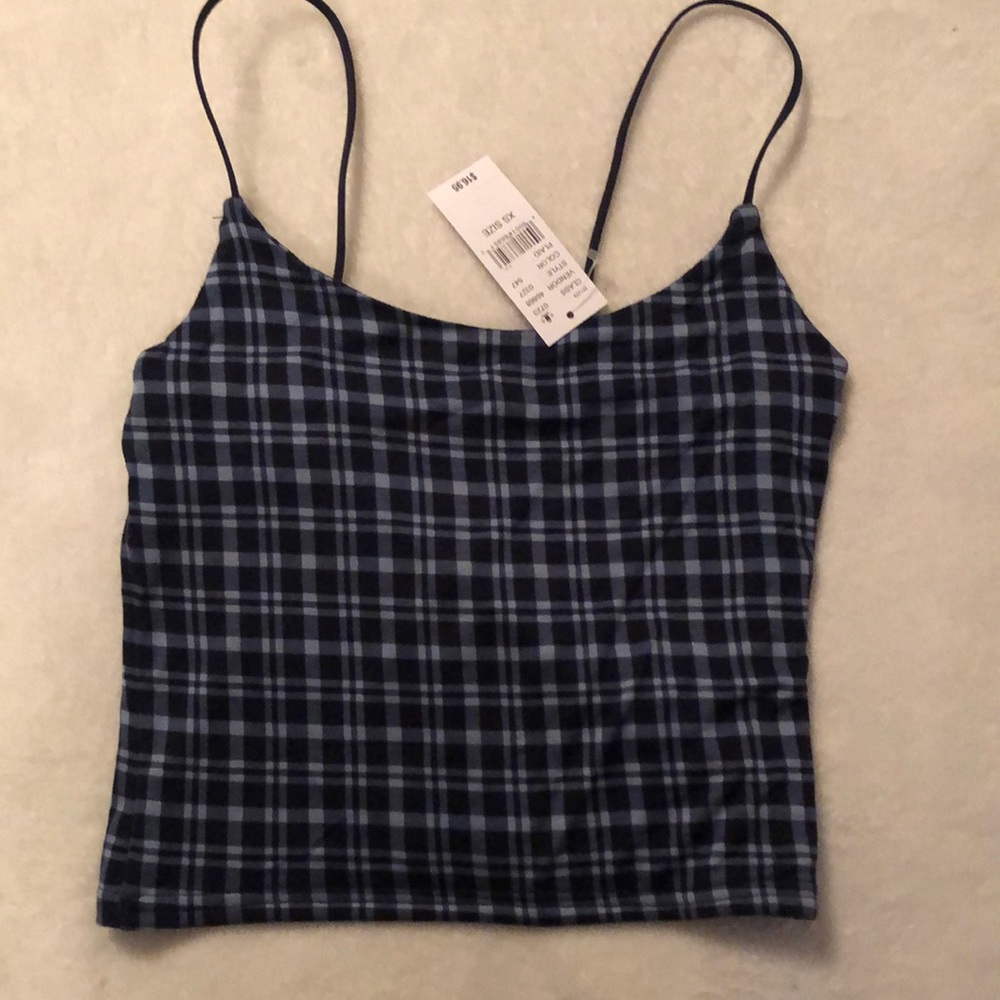 NWT PacSun navy plaid spaghetti strap cropped halter top